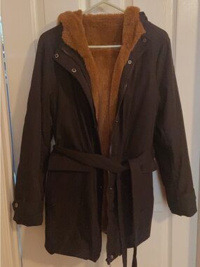 Women’s Brown Hooded Parka with Faux Fur Lining size M